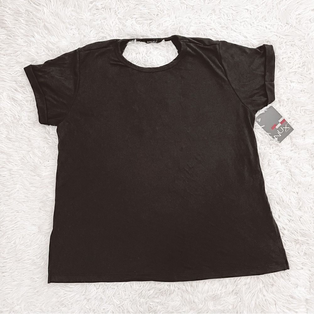 NUX Black Cutout Open Back Oversized Workout Top Size M NWT